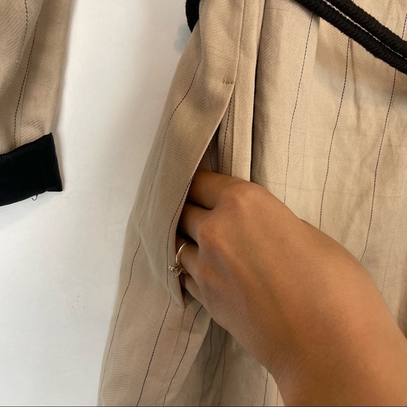 ZARA Woman’s CAMEL STRIPED Tassel BELTED Longline BLAZER Jacket Size XS - Picture 8 of 9